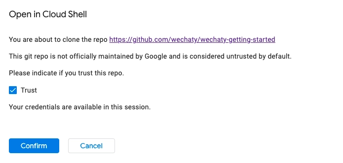 Google Cloud Shell: Trust repo